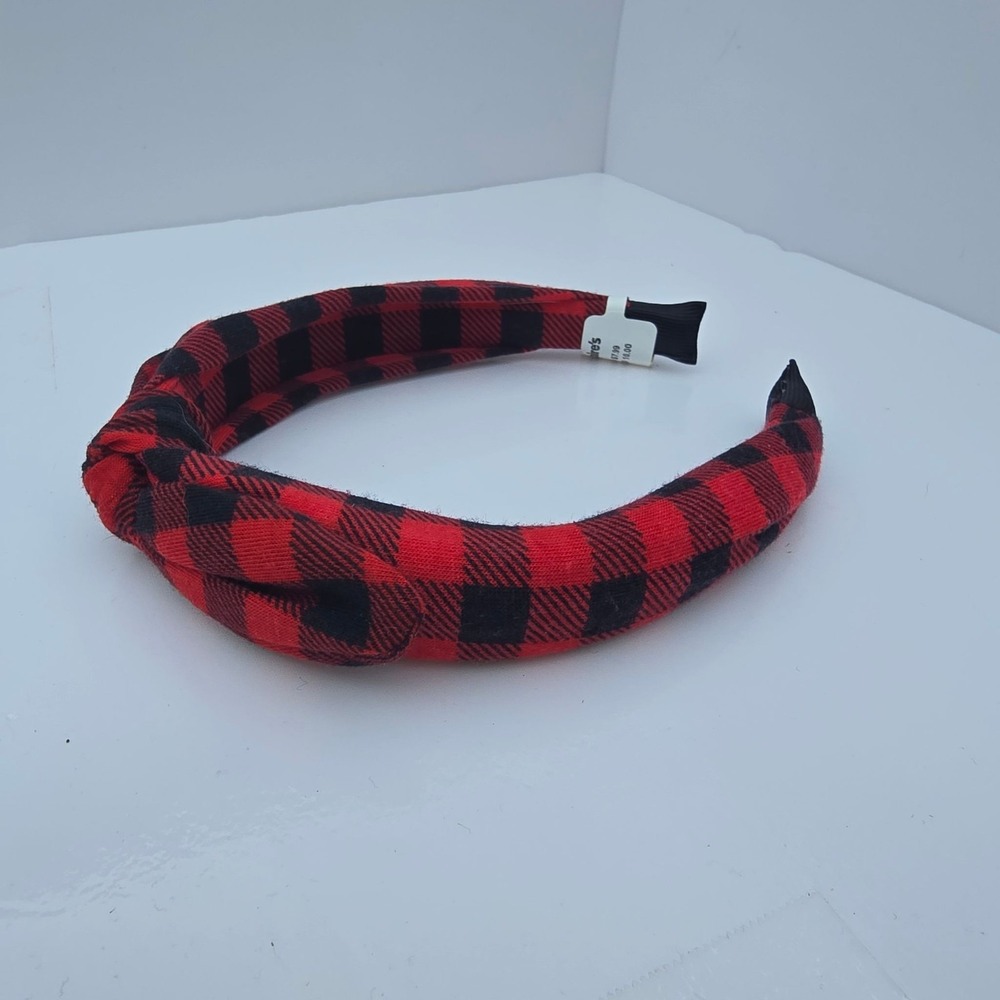 Buffalo Plaid Knotted Headband Womens Red Black Padded Flannel Hair Accessory - Picture 3 of 5